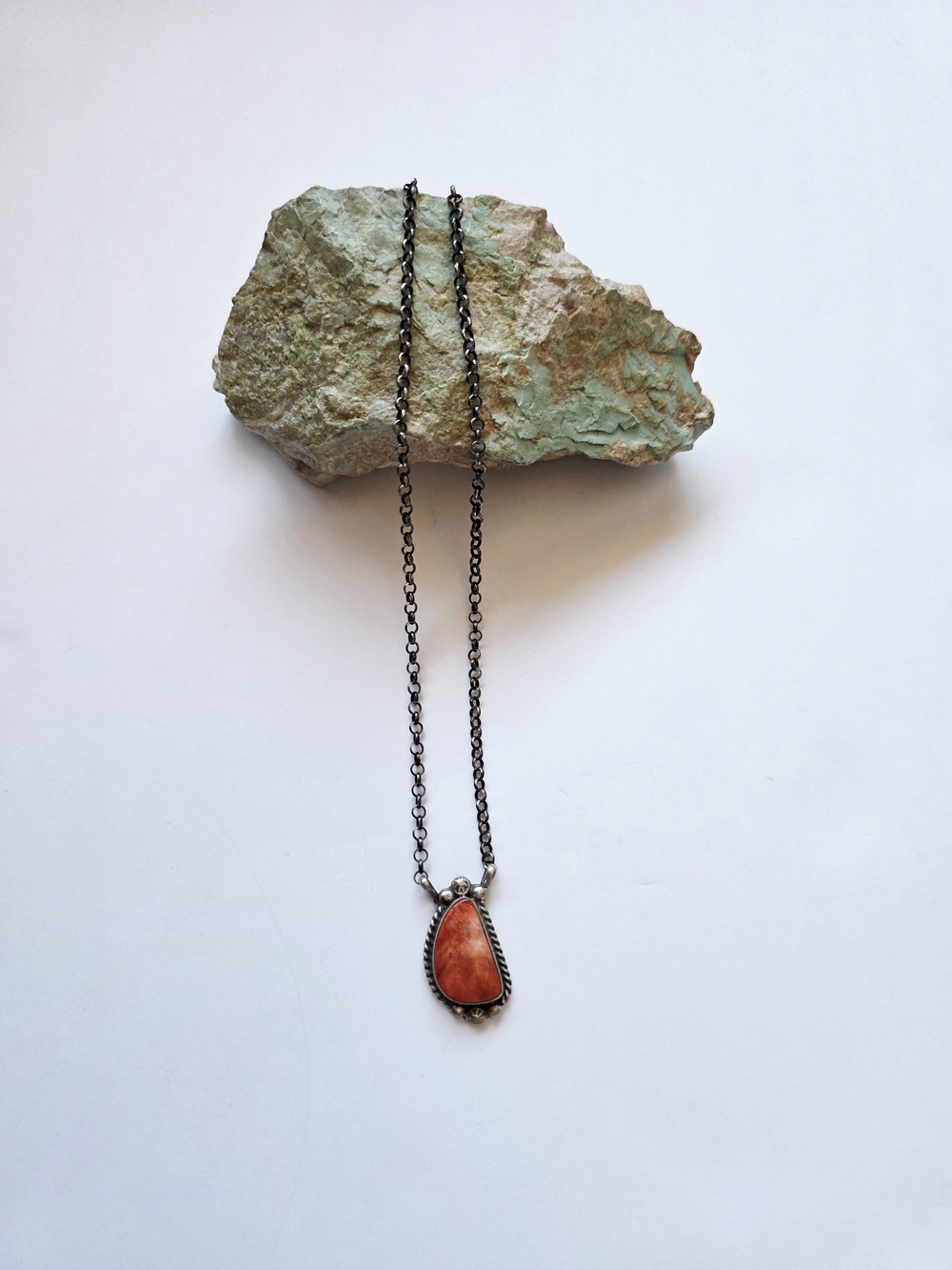 Sterling Silver Spiny Oyster Shell Teardrop Pendant Necklace
